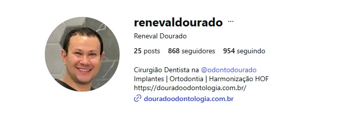 Perfil no Instagram de Reneval Dourado, cirurgião dentista