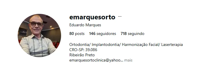 Perfil no Instagram de Eduardo Marques, ortodontista
