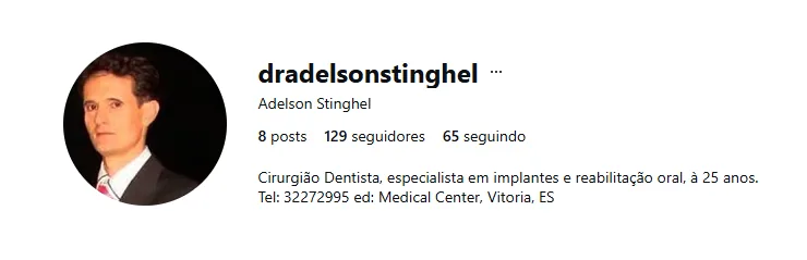 Perfil no Instagram do Dr. Adelson Stinghel, implantes e reabilitação oral