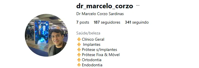 Perfil no Instagram do Dr. Marcelo Corzo
