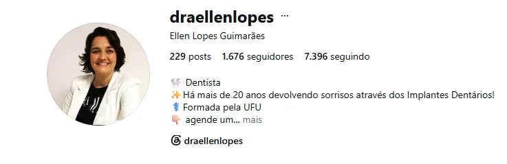 Perfil no Instagram da Dra. Ellen Lopes Guimarães, dentista