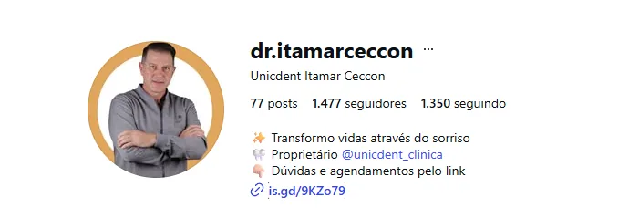 Perfil no Instagram do Dr. Itamar Ceccon, Unicdent