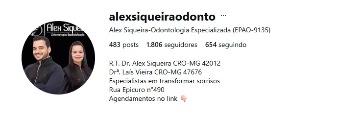 Perfil no Instagram do Dr. Alex Siqueira, odontologia especializada