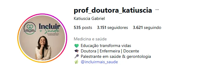 Perfil no Instagram da Profa. Katiuscia Gabriel