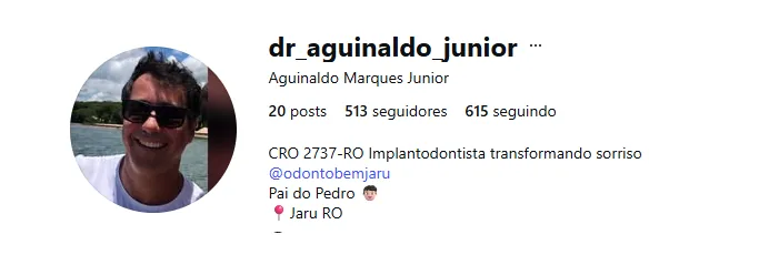 Perfil no Instagram do Dr. Aguinaldo Junior, implantodontista