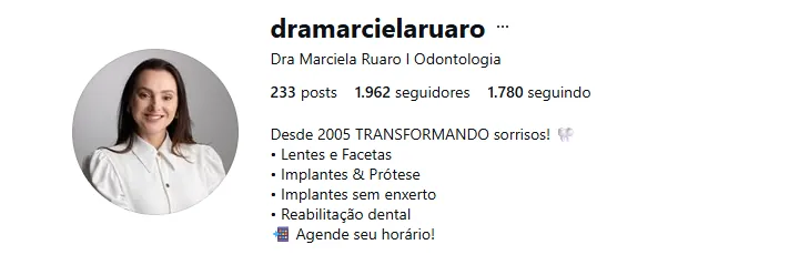 Perfil no Instagram da Dra. Marciela Ruaro, implantes sem enxerto