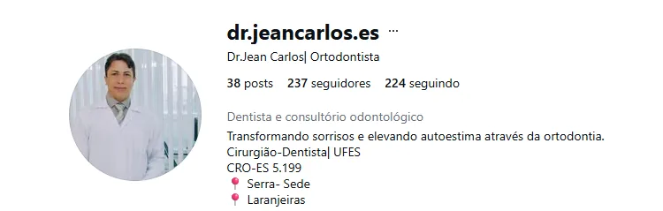 Perfil no Instagram do Dr. Jean Carlos, ortodontista